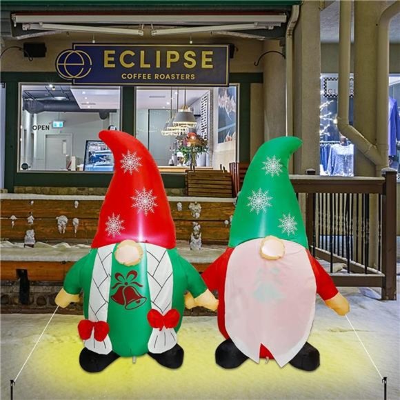 Inflatable Lighted Christmas Gnomes Couple, Swedish Gnome, 3.6ft H x 4.9ft W - Picture 4 of 6